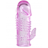 Розовая  гелевая насадка с клиторальным отростком - 13,5 см. - Toyfa Basic - в Копейске купить с доставкой