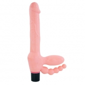 Телесный безремневой страпон с анальным отростком - Erowoman-Eroman - купить с доставкой в Копейске