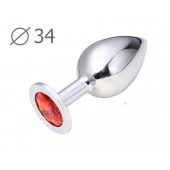 Коническая серебристая анальная втулка с красным кристаллом - 8,2 см. - Anal Jewelry Plug - купить с доставкой в Копейске