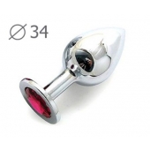 Коническая серебристая анальная втулка с малиновым кристаллом - 8,2 см. - Anal Jewelry Plug - купить с доставкой в Копейске