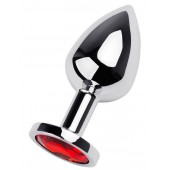 Серебристая коническая анальная пробка с красным кристаллом - 8 см. - ToyFa - купить с доставкой в Копейске