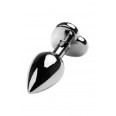 Серебристая коническая анальная пробка с красным кристаллом-сердечком - 7 см. - ToyFa - купить с доставкой в Копейске