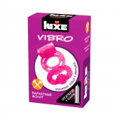 Розовое эрекционное виброкольцо Luxe VIBRO  Бархатный молот  + презерватив - Luxe - в Копейске купить с доставкой