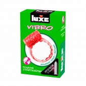 Розовое эрекционное виброкольцо Luxe VIBRO  Поцелуй стриптизёрши  + презерватив - Luxe - в Копейске купить с доставкой
