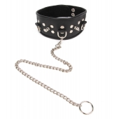 Черный ошейник с шипами и металлическим поводком-цепочкой - Notabu - купить с доставкой в Копейске