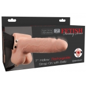 Телесный перезаряжаемый вибрострапон 7  Hollow Rechargeable Strap-on with Balls - 20,3 см. - Pipedream - купить с доставкой в Копейске