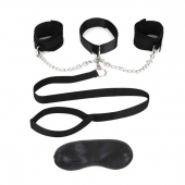 Чёрный ошейник с наручниками и поводком Collar Cuffs   Leash Set - Lux Fetish - купить с доставкой в Копейске