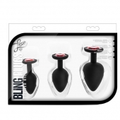 Набор черных анальных пробок с красным кристаллом-сердечком Bling Plugs Training Kit - Blush Novelties - купить с доставкой в Копейске