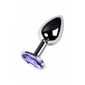 Серебристая конусовидная анальная пробка с фиолетовым кристаллом - 7 см. - ToyFa - купить с доставкой в Копейске