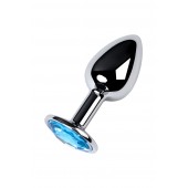 Серебристая конусовидная анальная пробка с голубым кристаллом - 7 см. - ToyFa - купить с доставкой в Копейске