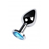 Серебристая конусовидная анальная пробка с голубым кристаллом - 8 см. - ToyFa - купить с доставкой в Копейске