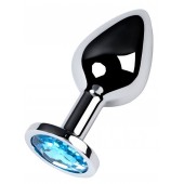 Серебристая конусовидная анальная пробка с голубым кристаллом - 8 см. - ToyFa - купить с доставкой в Копейске