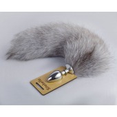 Серебристая анальная пробка с натуральным хвостиком - Sitabella - купить с доставкой в Копейске