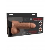 Кофейный перезаряжаемый вибрострапон 7  Hollow Rechargeable Strap-on with Balls - 20,3 см. - Pipedream - купить с доставкой в Копейске