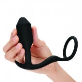 Черное эрекционное кольцо с анальным плагом Snug   Tug - b-Vibe - в Копейске купить с доставкой