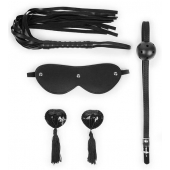 Эротический набор в черном цвете: маска, кляп, пэстисы, плётка - Notabu - купить с доставкой в Копейске