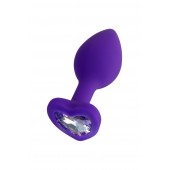 Фиолетовая анальная втулка Diamond Heart с прозрачным кристаллом - 7 см. - ToyFa - купить с доставкой в Копейске