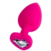 Розовая анальная втулка Diamond Heart с прозрачным кристаллом - 9,5 см. - ToyFa - купить с доставкой в Копейске