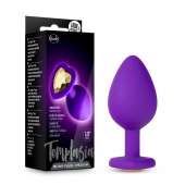 Фиолетовая анальная пробка Bling Plug Medium с золотистым стразом - 8,3 см. - Blush Novelties - купить с доставкой в Копейске
