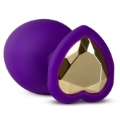 Фиолетовая анальная пробка Bling Plug Large с золотистым стразом - 9,5 см. - Blush Novelties - купить с доставкой в Копейске