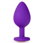 Фиолетовая анальная пробка Bling Plug Large с золотистым стразом - 9,5 см. - Blush Novelties - купить с доставкой в Копейске