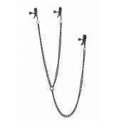 Черные зажимы на соски и клитор на цепочке DELUXE NIPPLE   CLIT CLAMPS - Dream Toys - купить с доставкой в Копейске