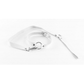 Белый чокер из натуральной кожи с поводком - БДСМ Арсенал - купить с доставкой в Копейске