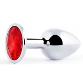 Серебристая анальная пробка с красным стразом - 7,2 см. - Anal Jewelry Plug - купить с доставкой в Копейске