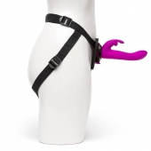 Лиловый страпон Rechargeable Vibrating Strap-On Harness Set - 17,6 см. - Happy Rabbit - купить с доставкой в Копейске