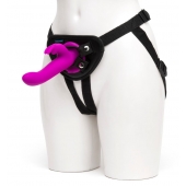 Лиловый страпон Rechargeable Vibrating Strap-On Harness Set - 17,6 см. - Happy Rabbit - купить с доставкой в Копейске