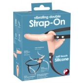 Телесный двойной вибрострапон с вибрацией Vibrating Double Strap-On - 15 см. - Orion - купить с доставкой в Копейске
