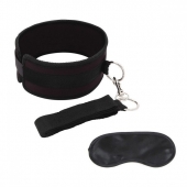 Черный ошейник с длинным поводком Collar and Leash Set - Lux Fetish - купить с доставкой в Копейске