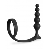 Черная анальная цепочка с эрекционным кольцом Ass-gasm Cockring Anal Beads - Pipedream - в Копейске купить с доставкой