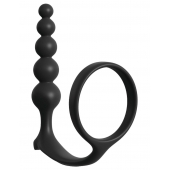 Черная анальная цепочка с эрекционным кольцом Ass-gasm Cockring Anal Beads - Pipedream - в Копейске купить с доставкой