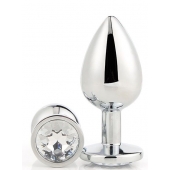 Серебристая анальная втулка с прозрачным кристаллом - 7,1 см. - Dream Toys - купить с доставкой в Копейске