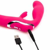 Ярко-розовый безремневой страпон Rechargeable Vibrating Strapless Strap-On - Happy Rabbit - купить с доставкой в Копейске
