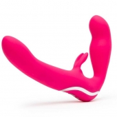 Ярко-розовый безремневой страпон Rechargeable Vibrating Strapless Strap-On - Happy Rabbit - купить с доставкой в Копейске