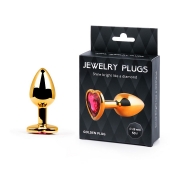Золотистая анальная пробка с малиновым кристаллом-сердечком - 7 см. - Anal Jewelry Plug - купить с доставкой в Копейске