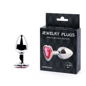 Серебристая анальная пробка с малиновым кристаллом-сердечком - 7 см. - Anal Jewelry Plug - купить с доставкой в Копейске