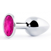 Серебристая анальная пробка с малиновым кристаллом - 7,2 см. - Anal Jewelry Plug - купить с доставкой в Копейске