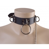 Черный кожаный ошейник Big Ring - Sitabella - купить с доставкой в Копейске