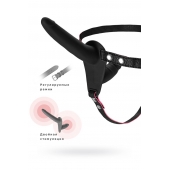 Черный страпон на ремнях с вагинальной пробкой - 15 см. - ToyFa - купить с доставкой в Копейске