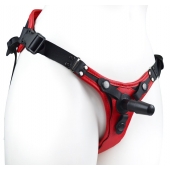 Красно-черный женский пояс с 2 способами крепления насадок и вагинальной пробкой - LOVETOY (А-Полимер) - купить с доставкой в Копейске