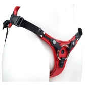 Красно-черный женский пояс с 2 способами крепления насадок и вагинальной пробкой - LOVETOY (А-Полимер) - купить с доставкой в Копейске