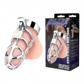Серебристая металлическая клетка для члена с замком Enslave Cock Cage - BlueLine - купить с доставкой в Копейске