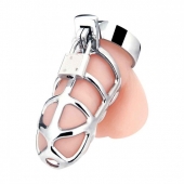 Серебристая металлическая клетка для члена с замком Enslave Cock Cage - BlueLine - купить с доставкой в Копейске