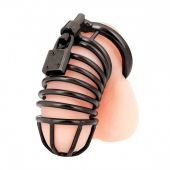 Черная металлическая клетка с замком Deluxe Chastity Cage - BlueLine - купить с доставкой в Копейске