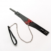 Черный широкий ошейник с красным декором и поводком - Crazy Handmade - купить с доставкой в Копейске