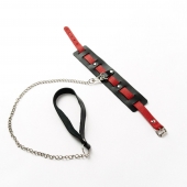 Черный ошейник с красным ремешком и поводком - Crazy Handmade - купить с доставкой в Копейске