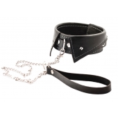 Черный ошейник-воротничок с металлическим поводком - Crazy Handmade - купить с доставкой в Копейске